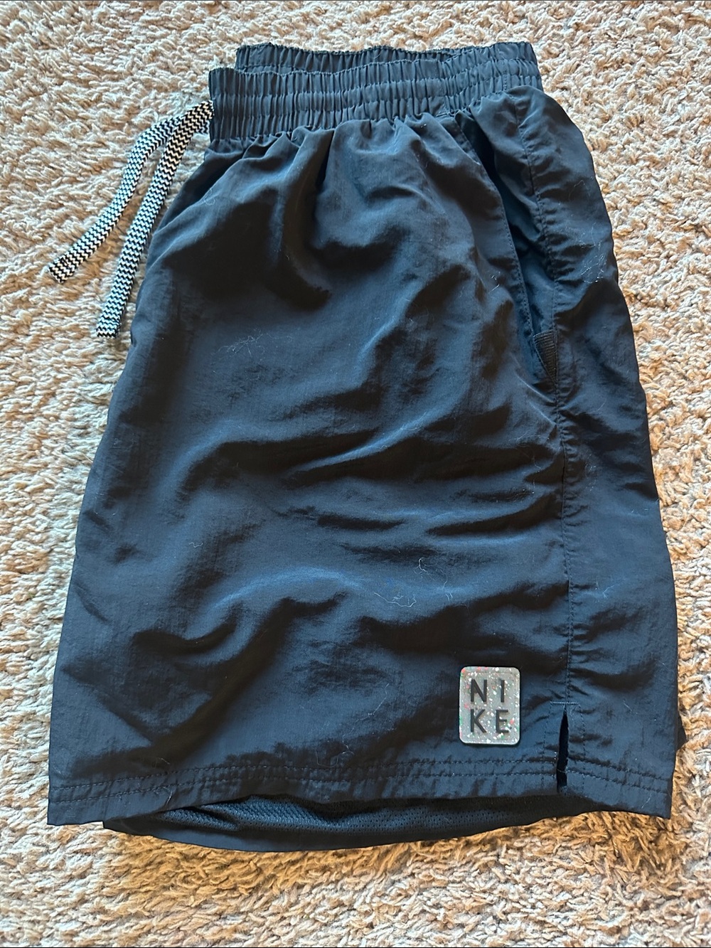 Nike Men's Black Athletic Shorts with Checker Drawcord